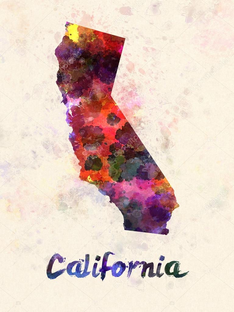 California US state in watercolor