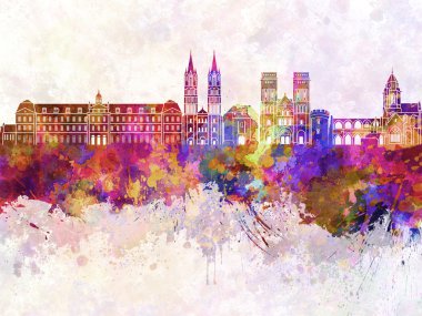 Caen manzarası suluboya arka planda