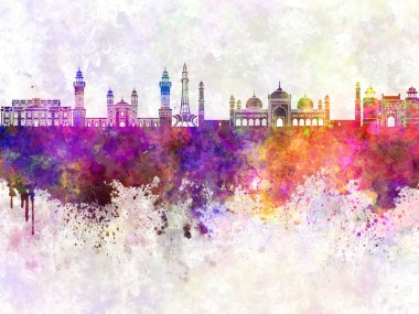 Lahore skyline in watercolor background clipart