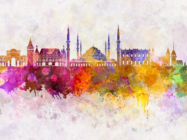 Istanbul skyline in watercolor background — Stock Photo, Image
