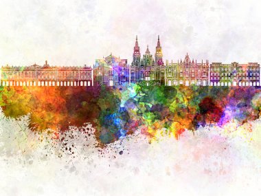 Santiago de Compostela manzarası suluboya arka planda