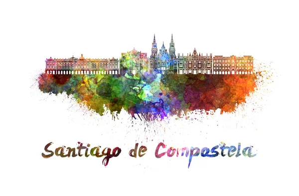 Panoramę miasta Santiago de Compostela w akwarela — Zdjęcie stockowe