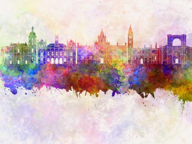 Valladolid skyline in watercolor background clipart