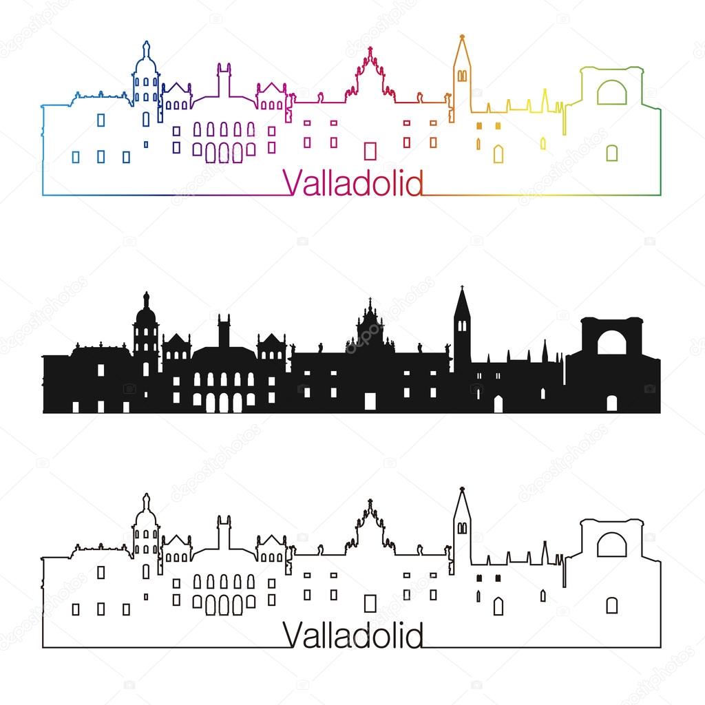 Valladolid skyline linear style with rainbow