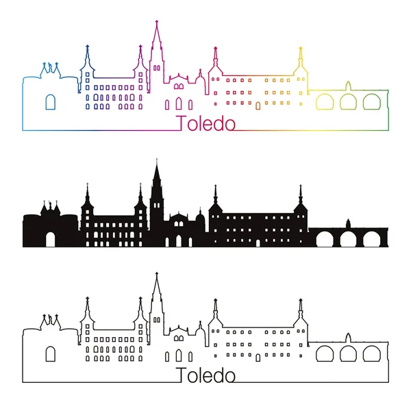 Toledo skyline estilo linear com arco-íris —  Vetores de Stock