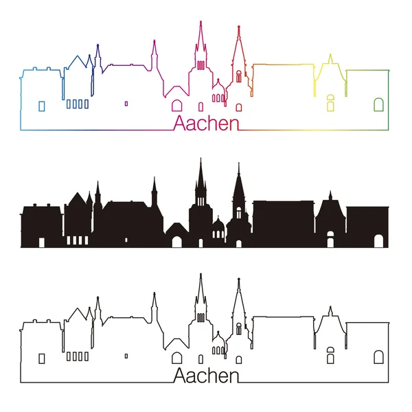 Style linéaire skyline d'Aix-la-Chapelle avec arc-en-ciel — Image vectorielle