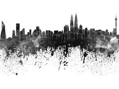 Kuala Lumpur manzarası içinde siyah suluboya