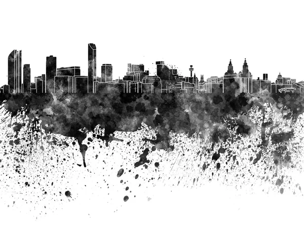 Liverpool skyline in black watercolor — Stock Photo, Image