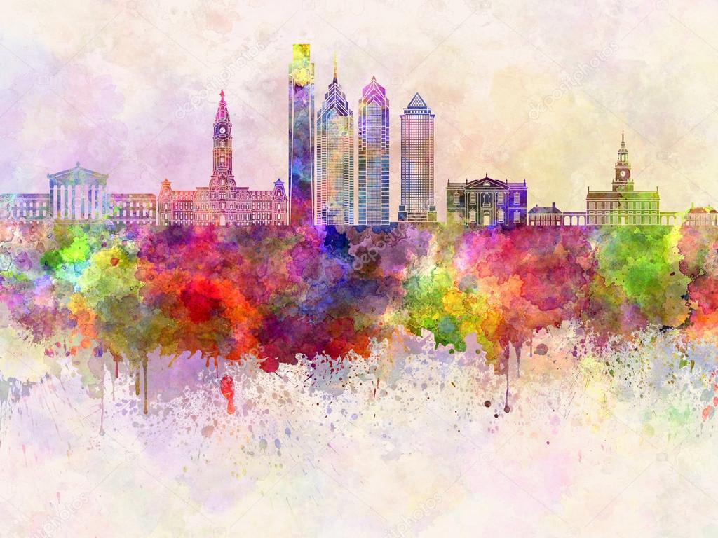 Philadelphia skyline in watercolor background