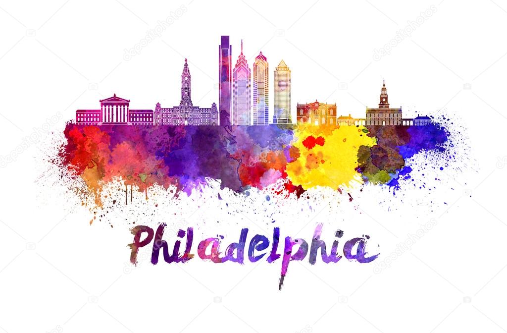 Philadelphia skyline in watercolor