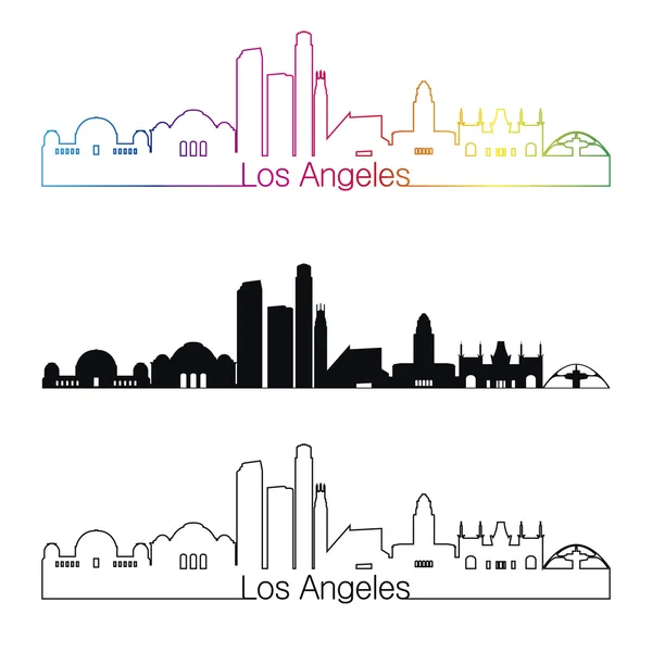 Los Angeles skyline estilo linear com arco-íris — Vetor de Stock