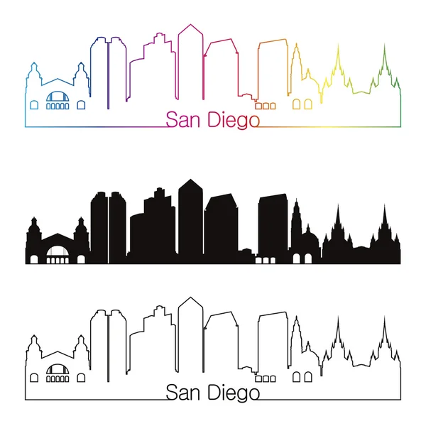 San diego skyline linearer stil mit regenbogen — Stockvektor
