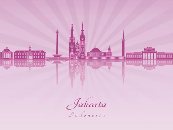 Jakartai panoramę w purpurowa orchidea radiant — Wektor stockowy