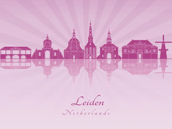 Leiden skyline in purple radiant orchid — Stock Vector