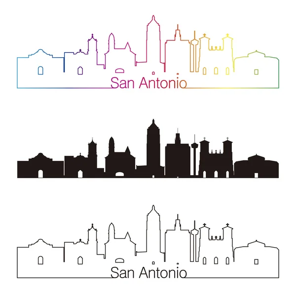 San Antonio skyline estilo linear com arco-íris — Vetor de Stock