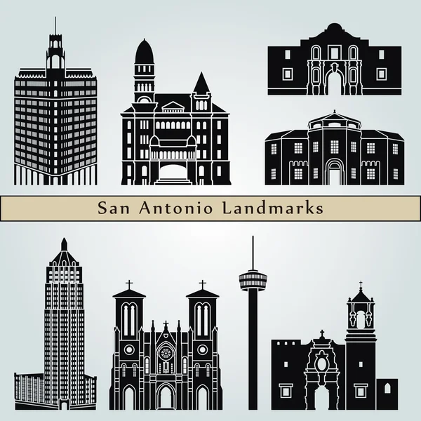 San Antonio bezienswaardigheden en monumenten — Stockvector