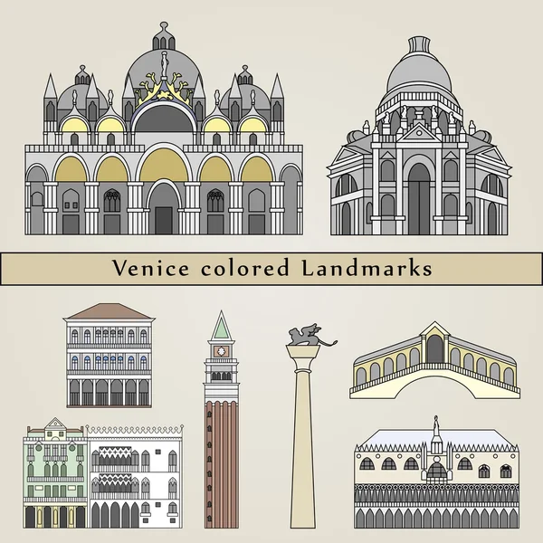 Venice colored Landmarks — Stock Vector