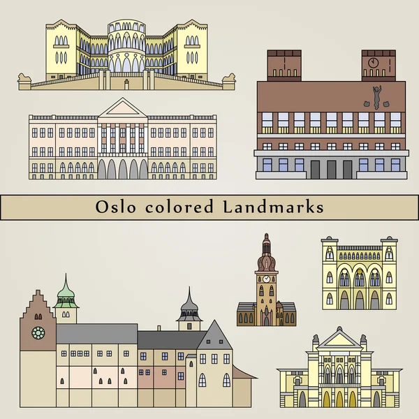 Oslo färgade landmärken — Stock vektor