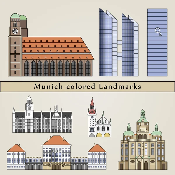 Munich colored Landmarks — Stock Vector