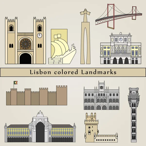 Gekleurde bezienswaardigheden Lissabon — Stockvector