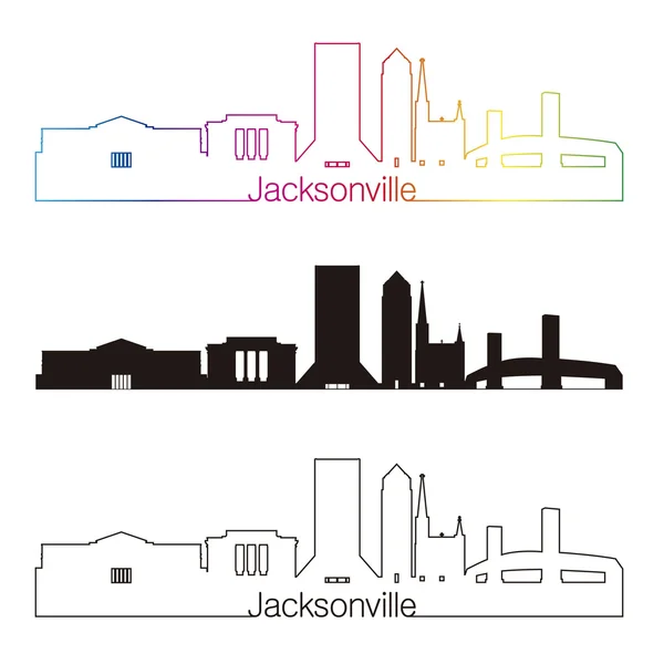 Jacksonville skyline estilo lineal con arco iris — Archivo Imágenes Vectoriales