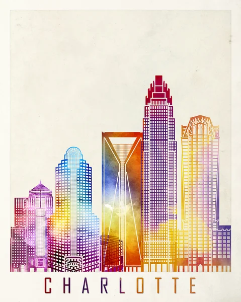 Charlotte landmarks watercolor poster — Stock Photo, Image
