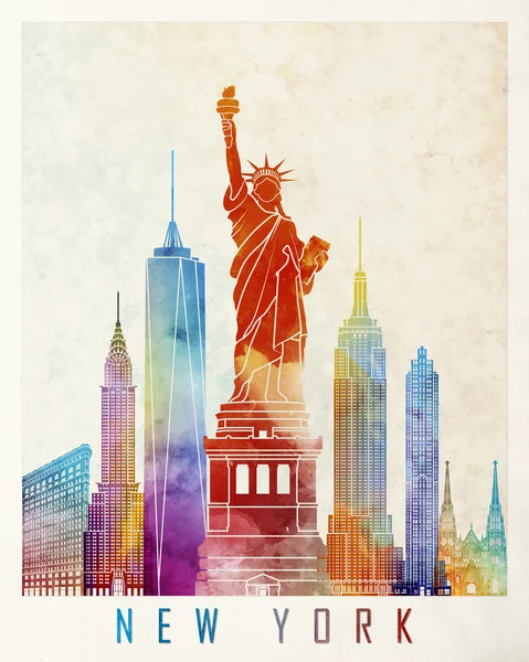 Marcos de Nova York cartaz aquarela — Fotografia de Stock