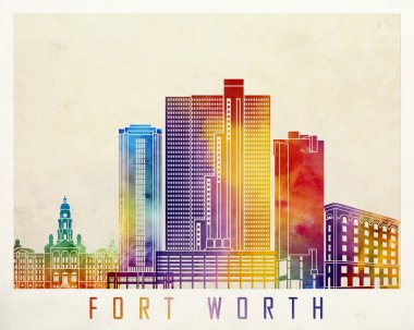 Fort Worth yerlerinden suluboya poster