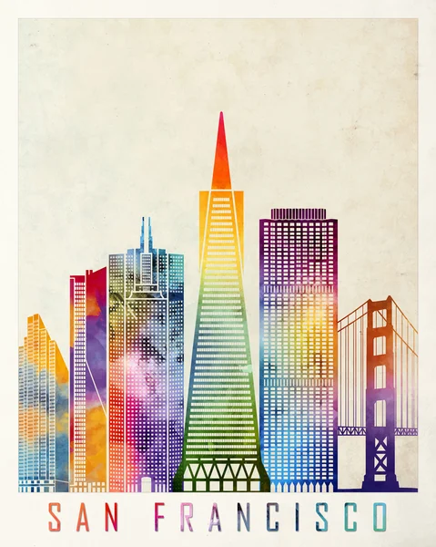 San Francisco zabytki akwarela plakat — Zdjęcie stockowe