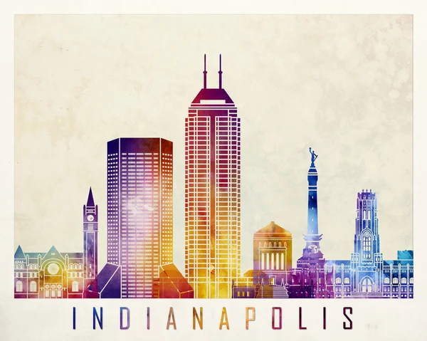 Indianapolis zabytki akwarela plakat — Zdjęcie stockowe