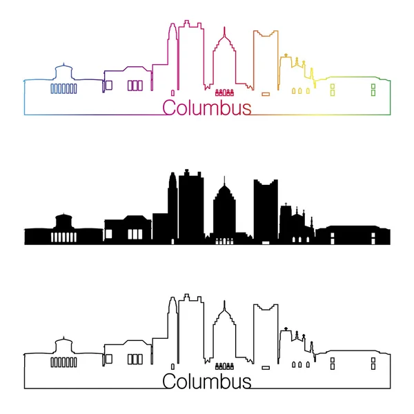 Columbus skyline in stile lineare con arcobaleno — Vettoriale Stock