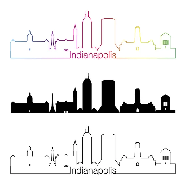 Style linéaire skyline d'Indianapolis avec arc-en-ciel — Image vectorielle