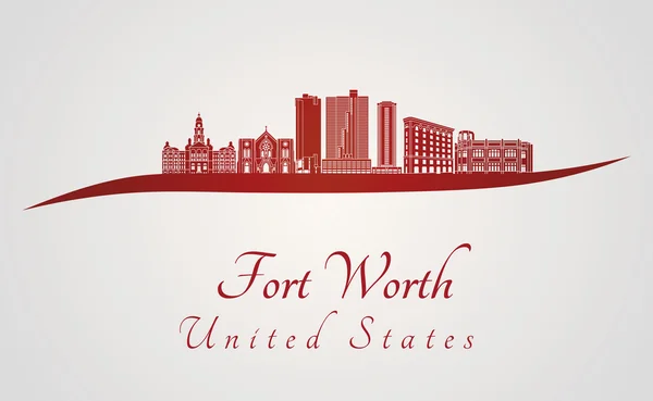 Skyline Fort Worth en rojo — Vector de stock