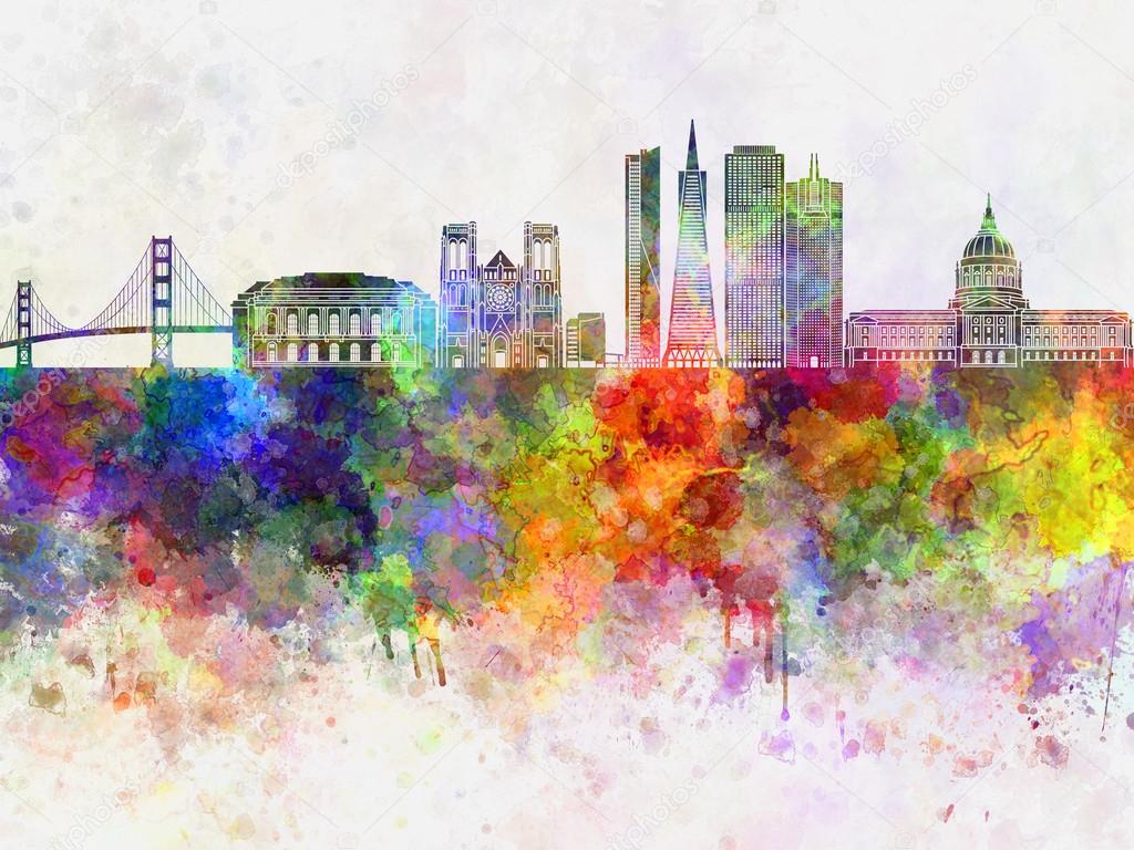 San Francisco skyline in watercolor background