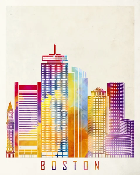Boston landmarks watercolor poster — ストック写真