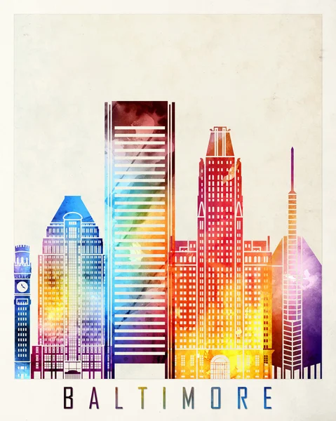 Baltimore landmarks watercolor poster — Φωτογραφία Αρχείου