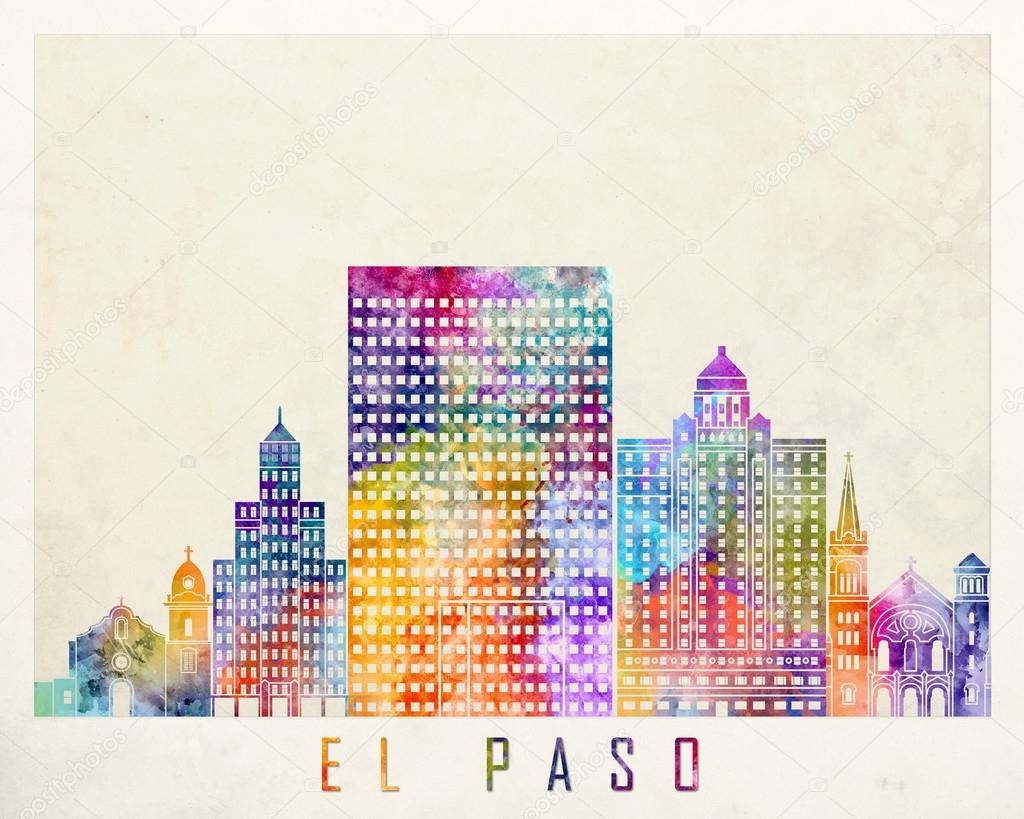 El Paso landmarks watercolor poster