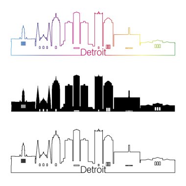 Detroit skyline doğrusal stiliyle gökkuşağı