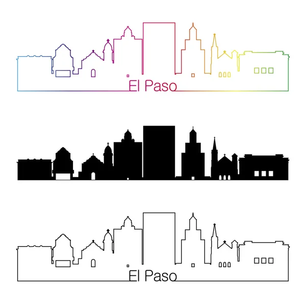 El Paso skyline estilo lineal con arco iris — Vector de stock