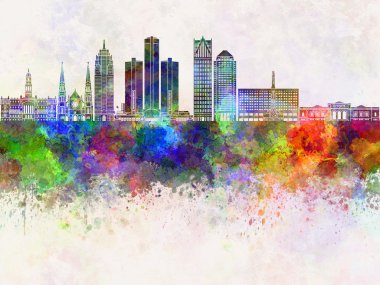Detroit skyline suluboya arka planda