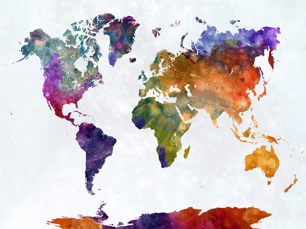 World map in watercolor 