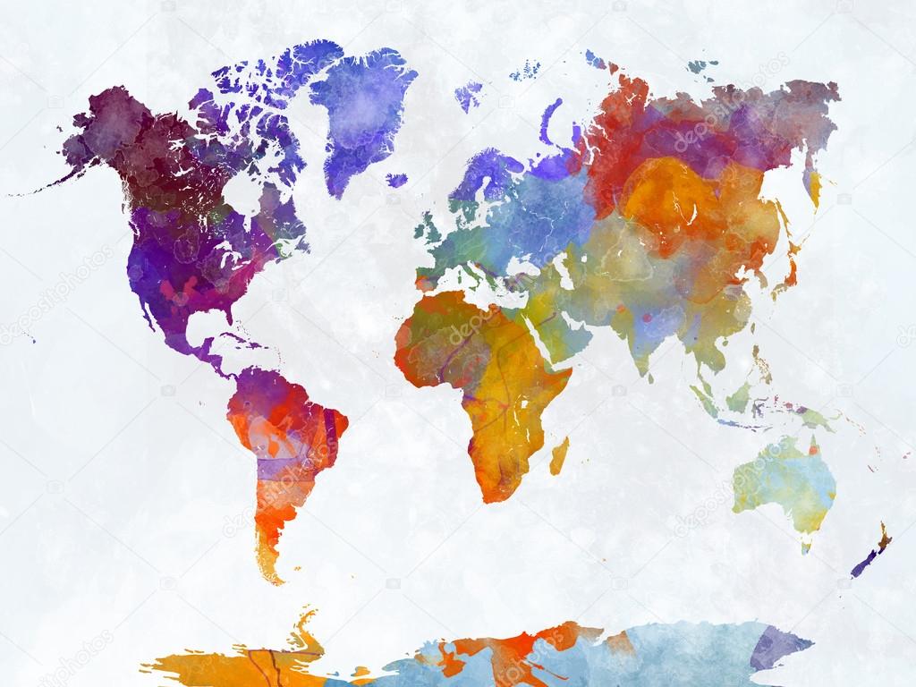 World map in watercolor 