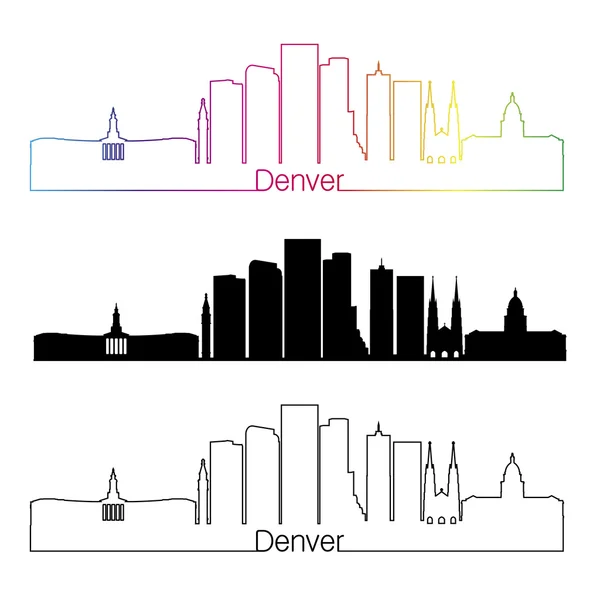 Denver V2 skyline in stile lineare con arcobaleno — Vettoriale Stock
