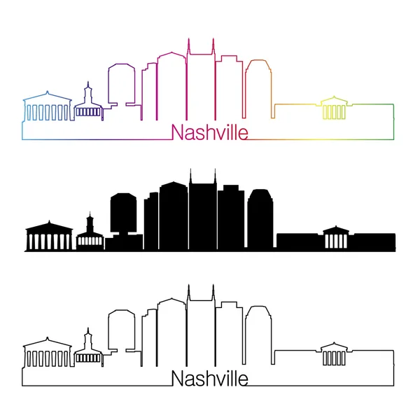 Nashville V2 skyline estilo lineal con arco iris — Vector de stock