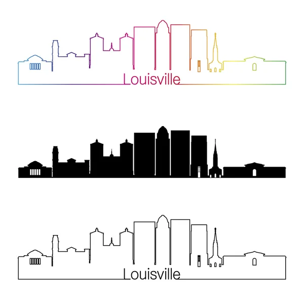 Louisville V2 skyline estilo linear com arco-íris —  Vetores de Stock