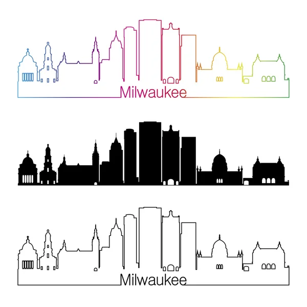 Milwaukee V2 skyline in stile lineare con arcobaleno — Vettoriale Stock