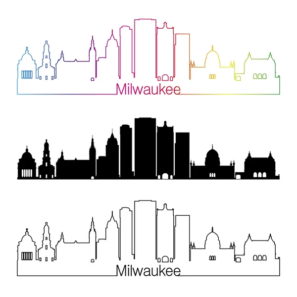 Milwaukee V2 skyline linear style with rainbow — Stock Vector