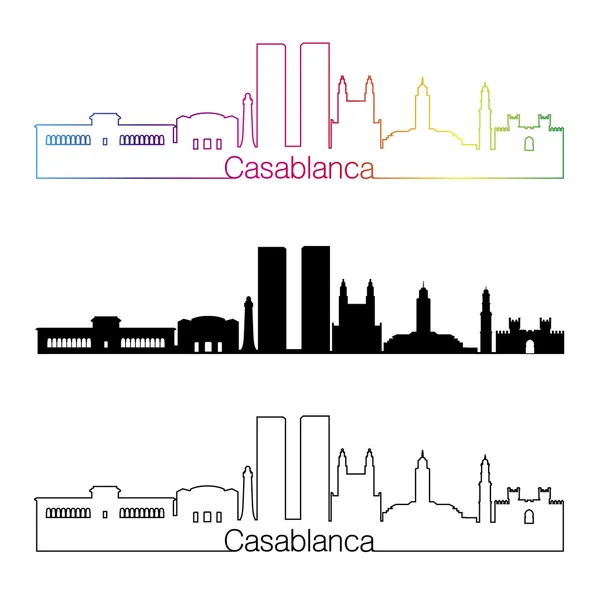 Casablanca skyline estilo lineal con arco iris — Vector de stock