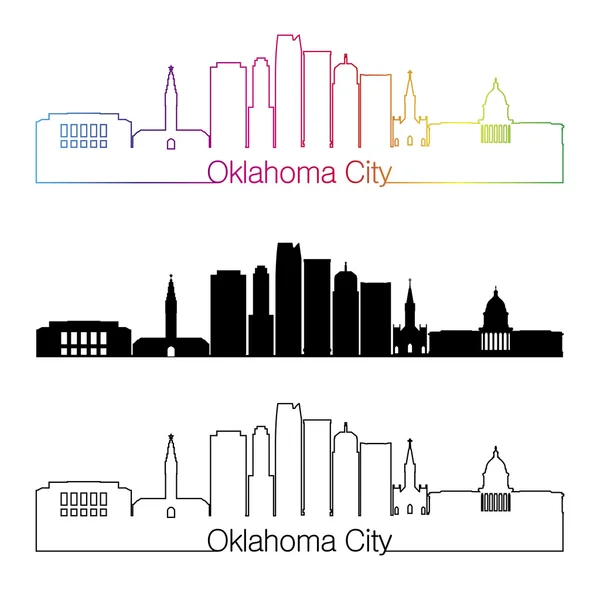 Oklahoma City V2 skyline estilo lineal con arco iris — Vector de stock