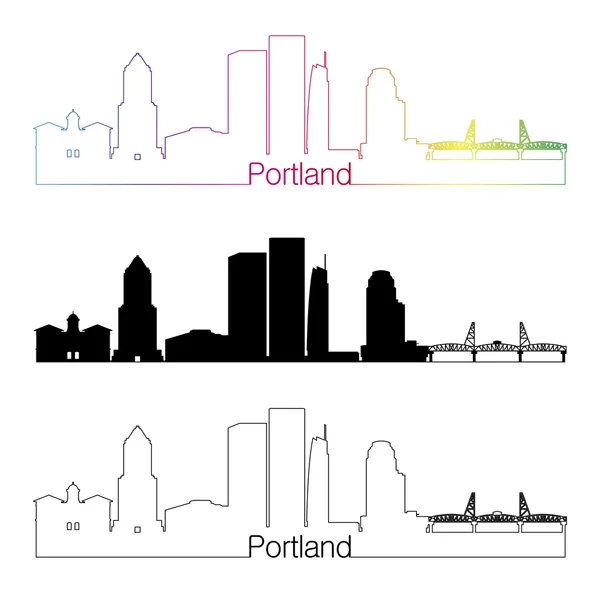 Portland V2 skyline styl liniowy z rainbow — Wektor stockowy
